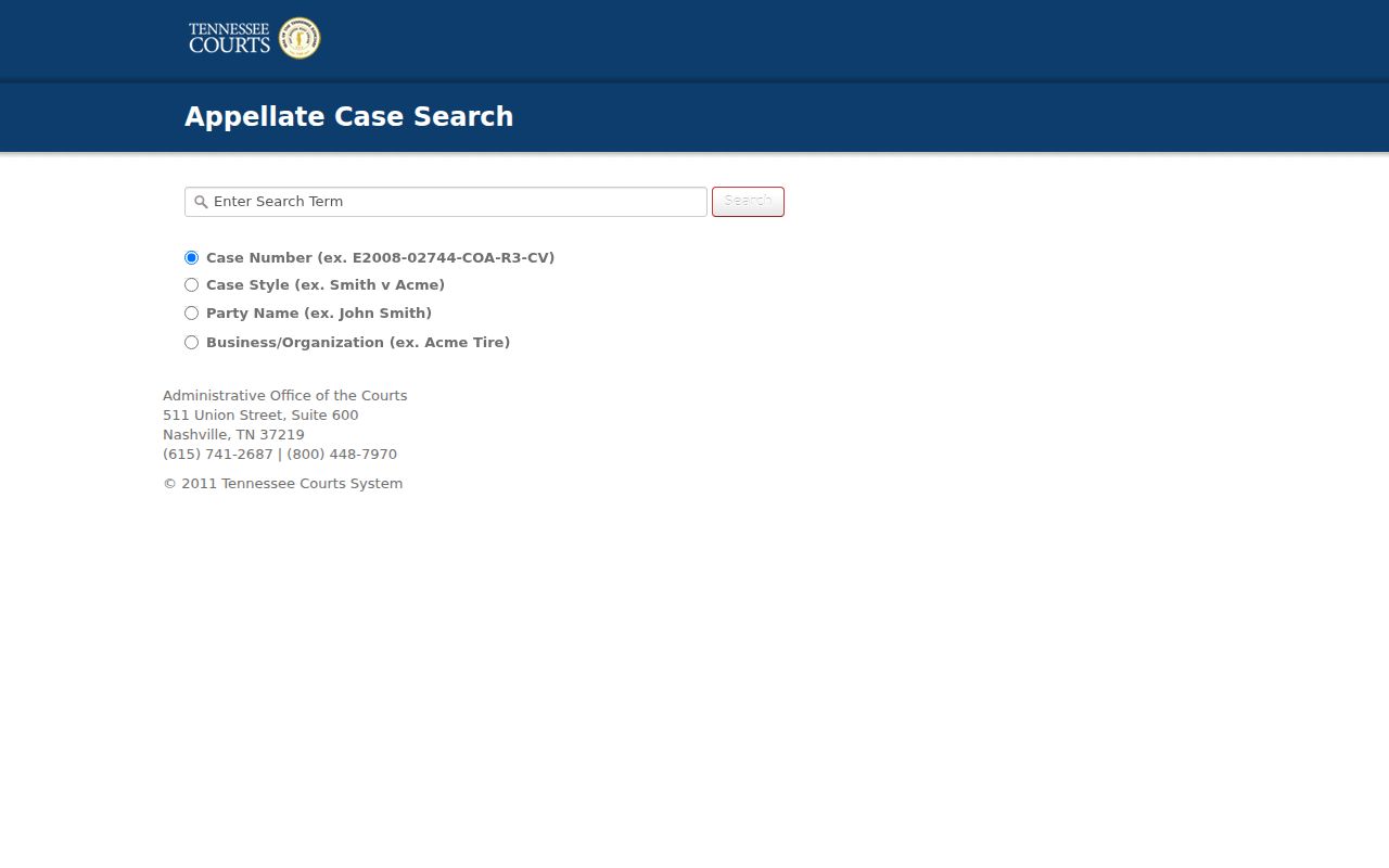 Tennessee Public Case History search page for Claiborne County appeals