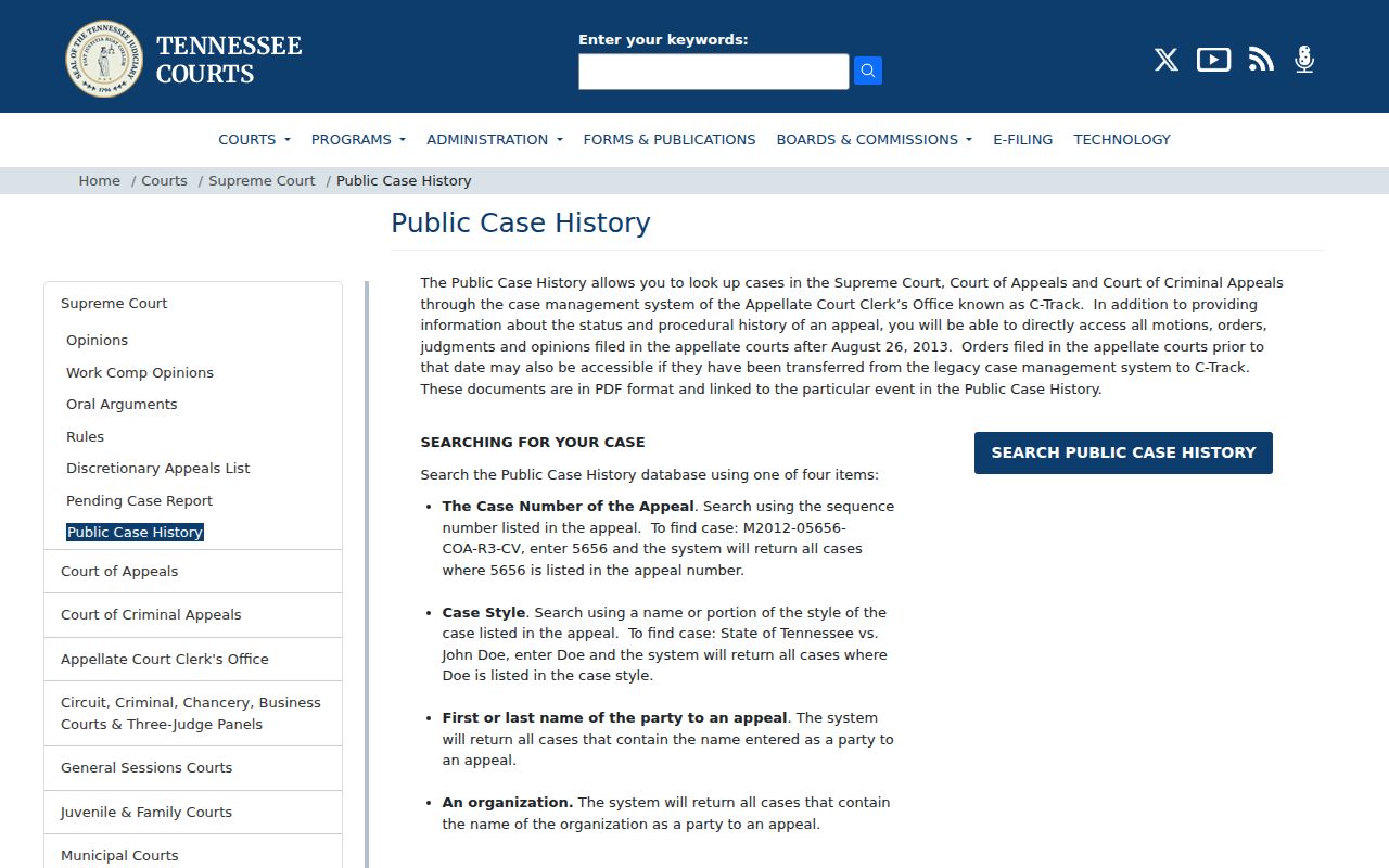 Public Case History help for a Claiborne County appellate case search