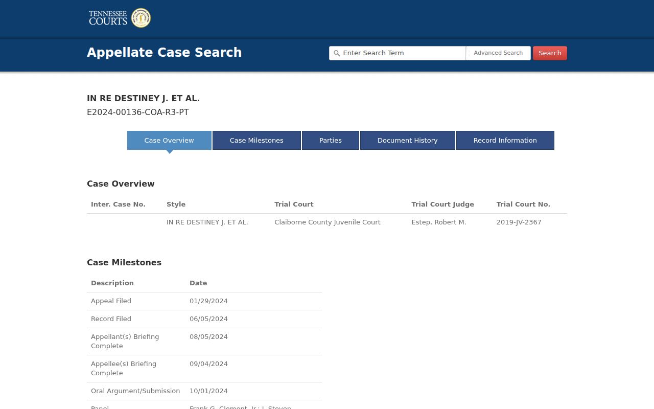 Sample appellate detail used to explain a Claiborne County case search