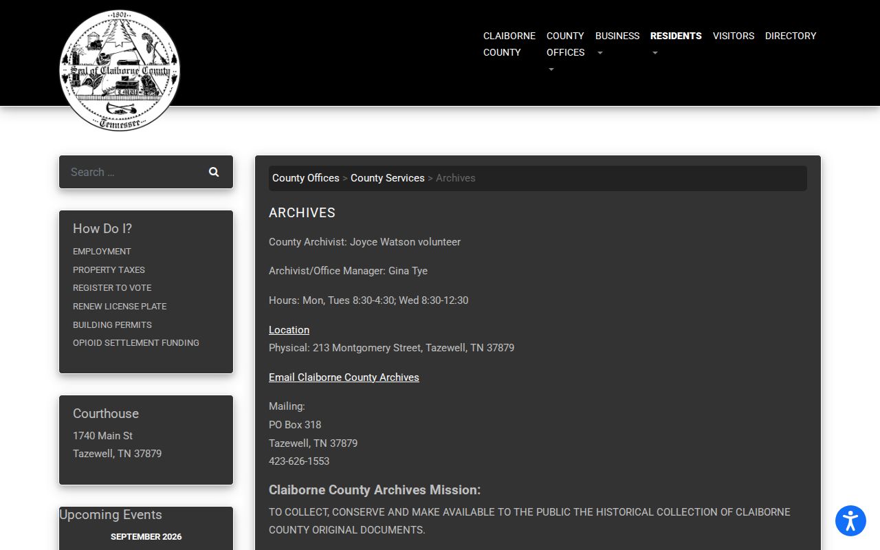 Claiborne County court records and historical holdings at County Archives