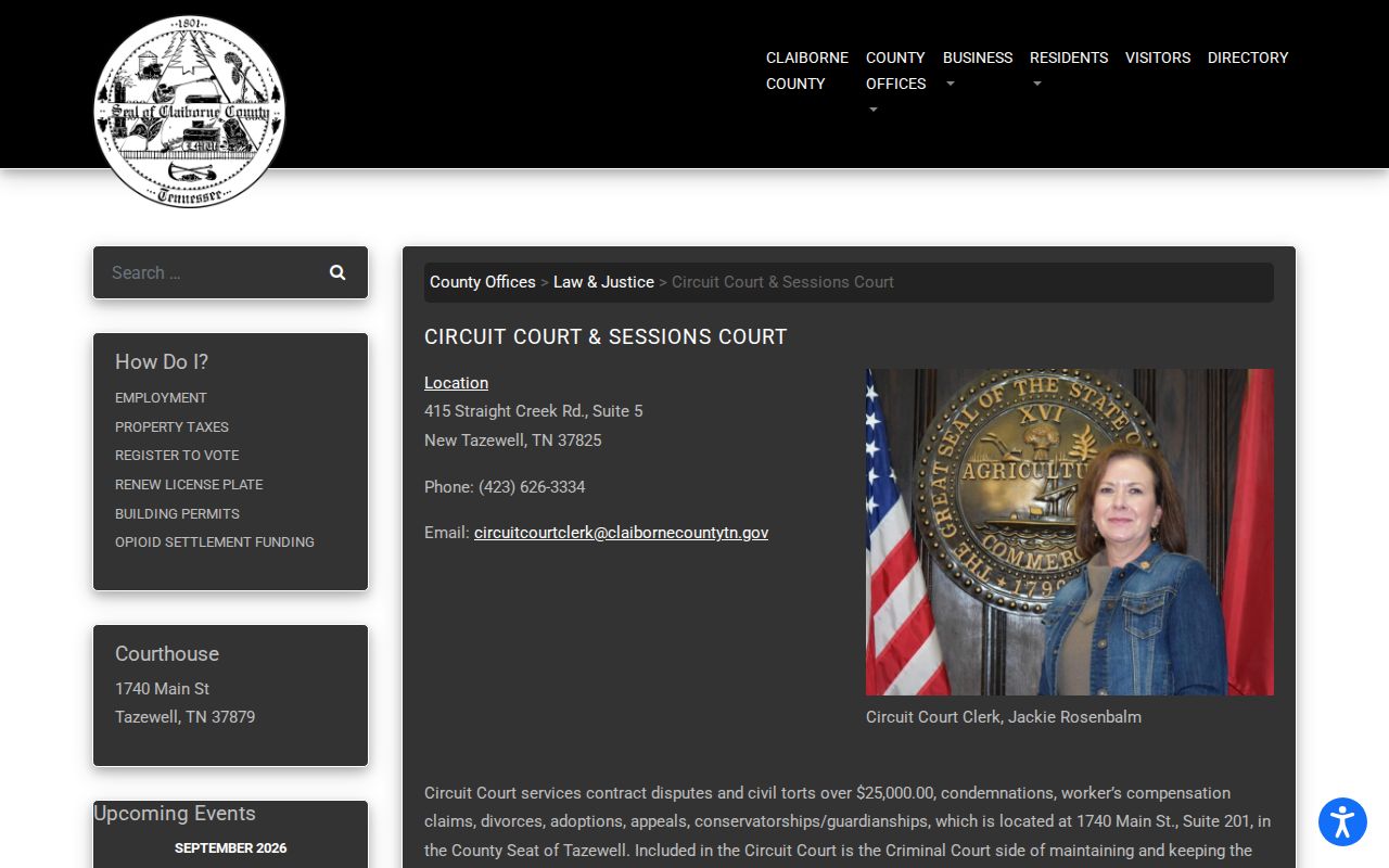 Claiborne County Circuit and Sessions criminal docket office page