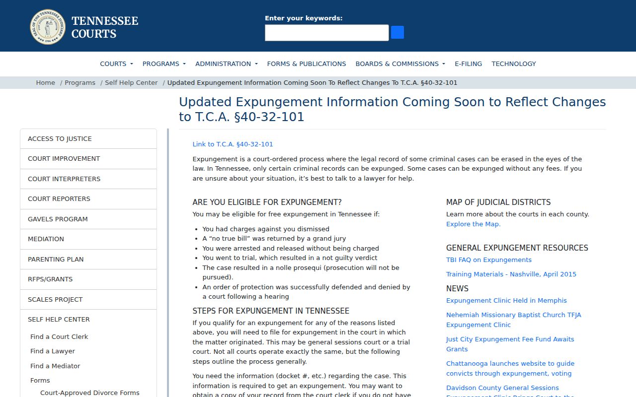 Tennessee expungement guidance for Claiborne County criminal dockets