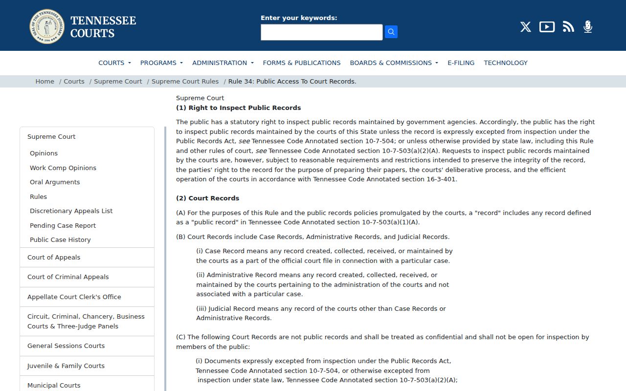 Cumberland Gap court docket Rule 34 public access provisions