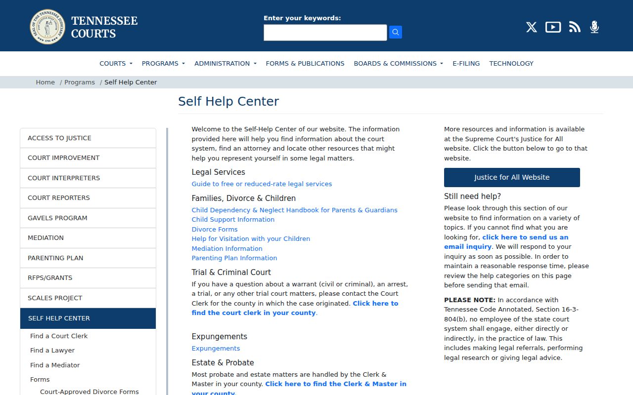 Harrogate court docket Tennessee Self-Help Center page
