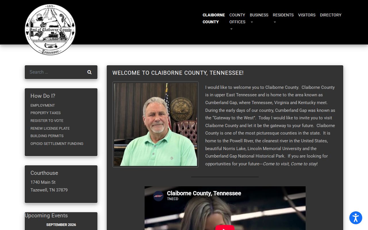 Claiborne County court docket routing from the county government home page