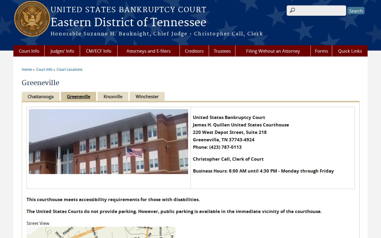 Tazewell court docket and Bankruptcy Court Greeneville route