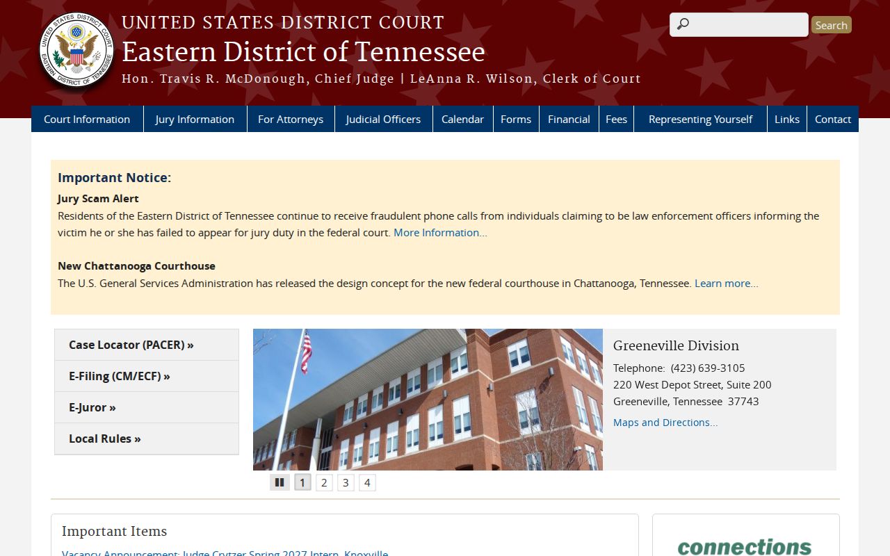 Tazewell court docket and Eastern District of Tennessee