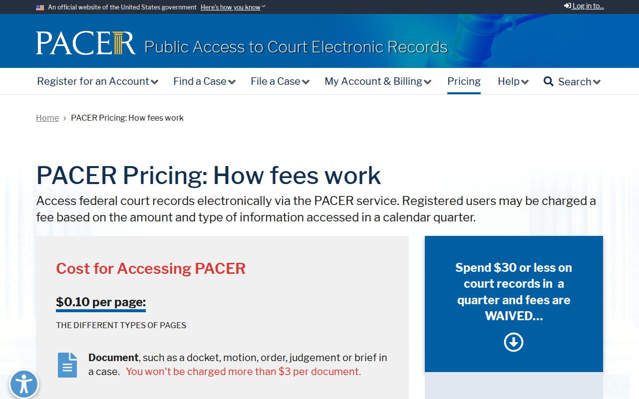 Tazewell court docket comparison with federal PACER fees