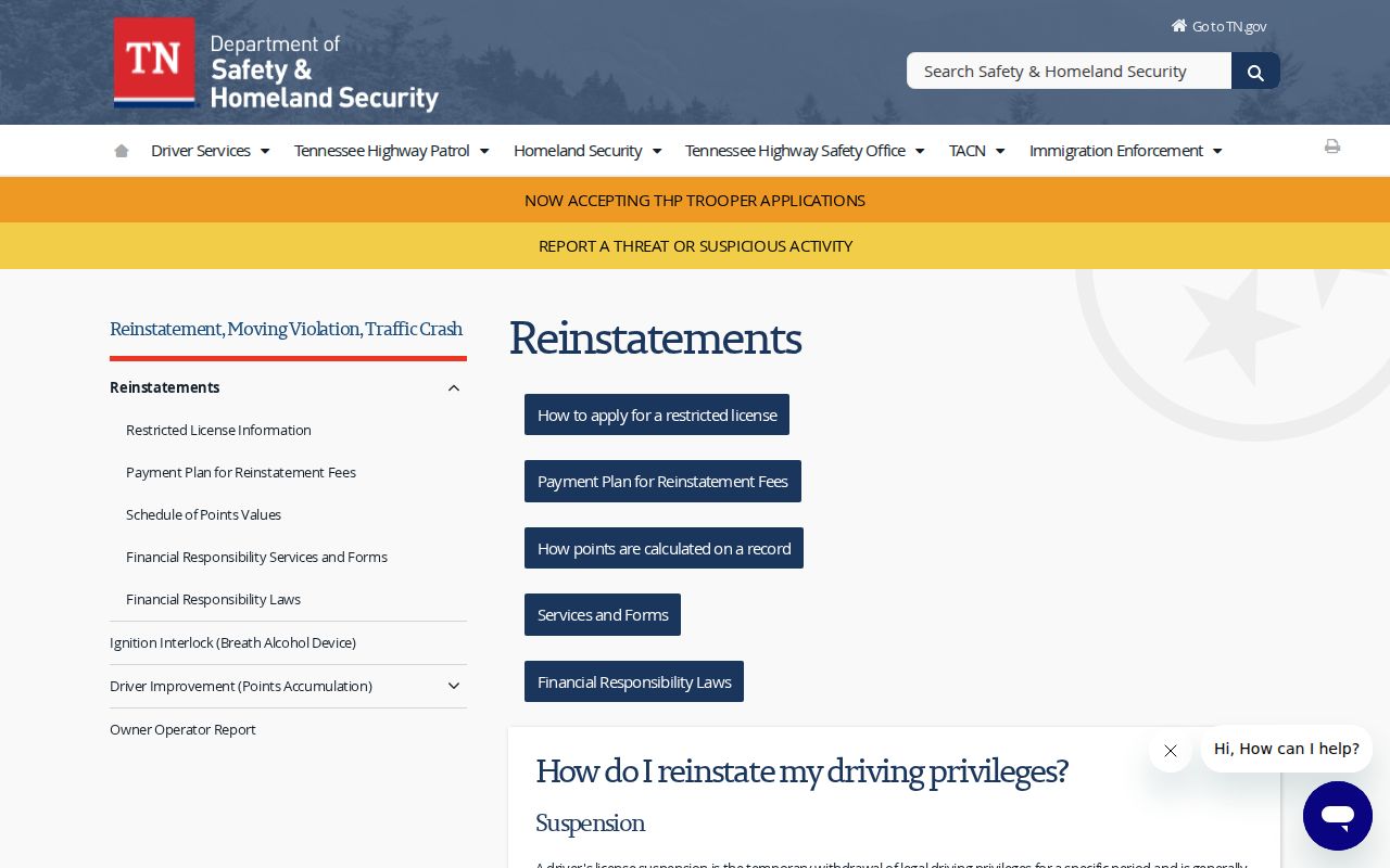 Claiborne County traffic court records and Tennessee reinstatement guidance