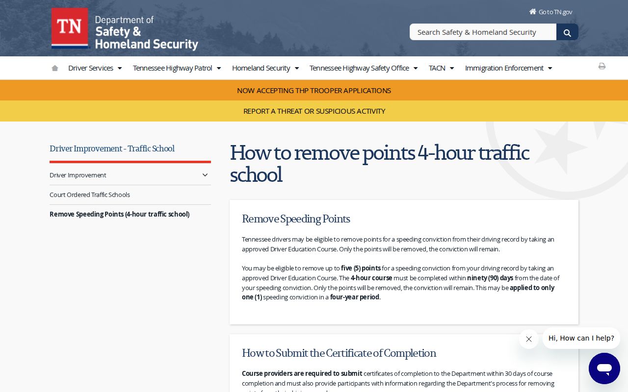 Claiborne County traffic court records and Tennessee traffic school provider guidance